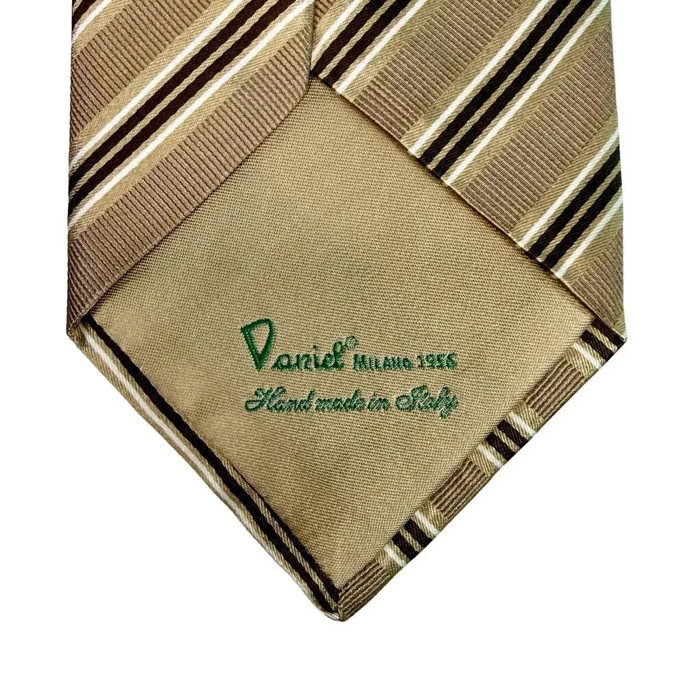 DANIEL Milano 1956 - Men's Silk Tie Brown Tan White Stripe REPP 60